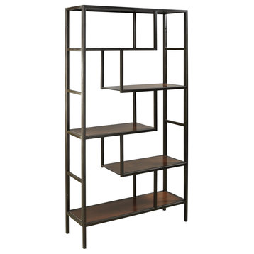 Benzara BM210649 5 Shelves Asymmetric Design Bookcase with Metal Frame