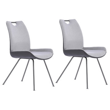Coronado Dining Chair, Gray Powder Coated Finish and Gray Faux Leather, Set of 2, Pewter