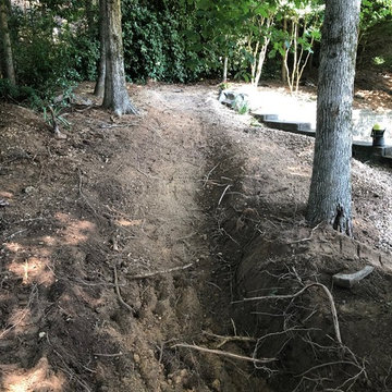 Dry Riverbed/Drainage/Mossrock Accent Walls/Low Voltage Lighting
