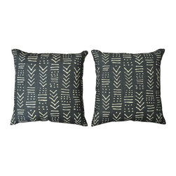 Blue and White Geometric Velvet Quadrille Pillows Set of 2 - Products