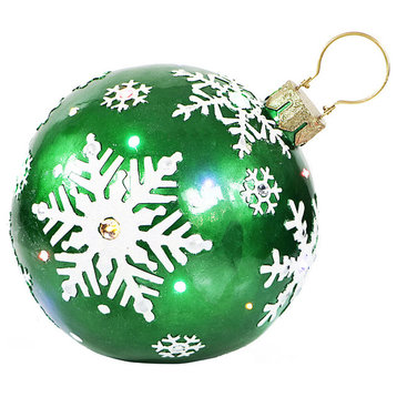 18" Jeweled Ball Ornament and Snowflake LED Light Christmas Decor, Green
