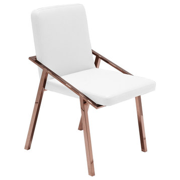Nika Modern Dining Chair, Contemporary Side Chair, Rose Gold, Faux Leather White