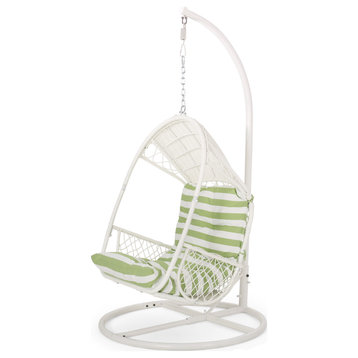 Auckland Wicker Hanging Chair With Stand, White/Green