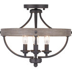 Progress Lighting - Gulliver Collection 4-Light Semi-Flush Convertible, Graphite - The four-light semi-flush fixture that can also convert to a hanging fixture in the Gulliver Collection features arching and delicate details that curve to create an airy design. Dual toned frame color combinations in a Graphite finish with weathered oak accents The hand painted wood grained texture complements Rustic and Modern Farmhouse home decor, as well as Urban Industrial and Coastal interior settings.