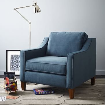 Paidge Chair, Down Blend, Chevron, Dusty Blue, Cone Chocolate Legs