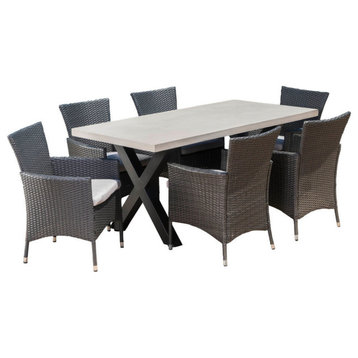 GDF Studio 7-Piece Sanscar Outdoor Dining Set With Light-Weight Concrete Table
