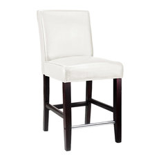 CorLiving - CorLiving Antonio Counter Height Barstool in White Bonded Leather - Bar Stools and Counter Stools