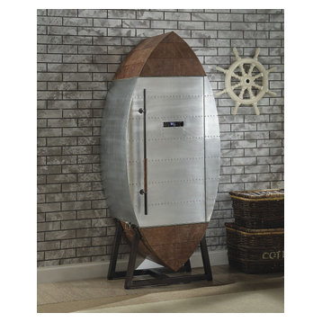 Acme Brancaster Wine Cooler Cabinet in Retro Brown and Aluminum Finish 97195