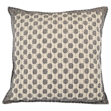 Artisan Hand Loomed Cotton Square Pillow Cover, Dots, Gray , 24"