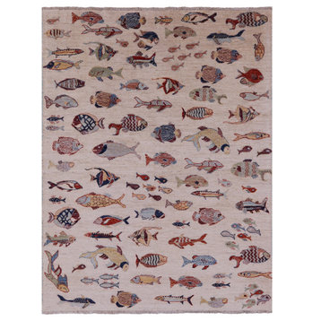 4' 10" X 6' 4" Gabbeh Fish Design Hand Knotted Rug - Q21048