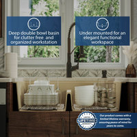 Karran Undermount 32.5 in. Double 50/50 Bowl Workstation Kitchen Sink, Bisque