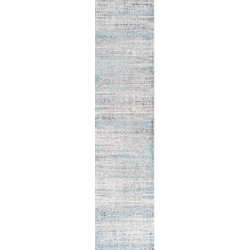 Tidal Modern Strie' Area Rug, Gray/Turquoise, 2'x8'