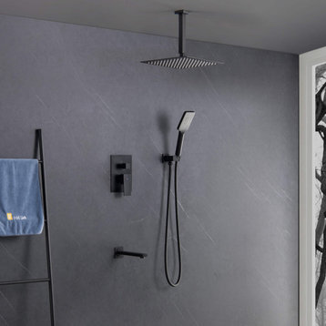 Ceiling Mounted 3-Function Shower System, Rough, Valve, Matte Black