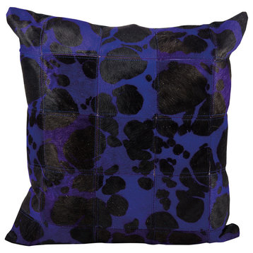 Mina Victory Natural Leather Hide Large Leopard Purple Throw Pillow