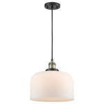 Innovations Lighting - Large Bell 1-Light LED Pendant, Black Antique Brass, Glass: Matte White Cased - One of our largest and original collections, the Franklin Restoration is made up of a vast selection of heavy metal finishes and a large array of metal and glass shades that bring a touch of industrial into your home.