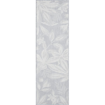 Edda Transitional Floral Indoor Rug, Gray/Cream, 2'3"x7'3" Runner
