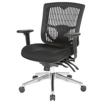 Office Chair, Chrome Base With Plastic Back and Adjustable Arms, Black/Silver