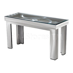 Silver Circles Console Table in Brushed Aluminum with Glass Top - Furniture