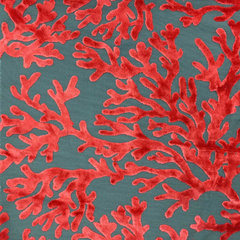 Kovi Fabrics Tropical Aqua Teal and Coral Peach Floral Prints Upholstery Fabric by The Yard