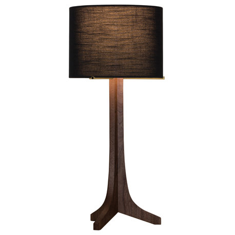 Nauta Table Lamp, Brushed Brass, Dark Stained Walnut, Shade: Black Amaretto