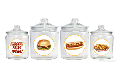 Burgers Fries and Dogs Jar Set | Decaled Glass Jars | RetroPlanet.com
