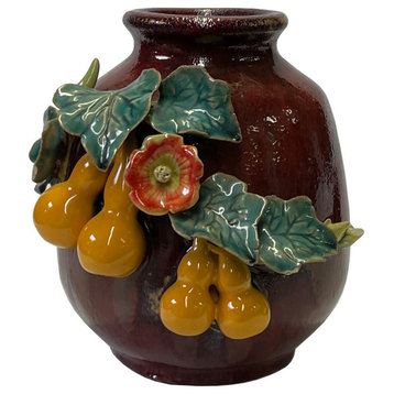 Chinese OxBlood Red Glaze Dimensional Flower Gourd Motif Vase Hws3062
