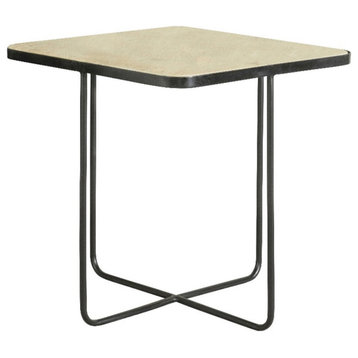 Coaster Elyna 24" Square Contemporary Metal Accent Table in Black/Travertine