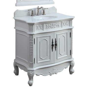 33 Inch Traditional Antique Style White Benson Bathroom Sink Vanity