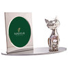 Silver Plated Picture Frame With Crystal Decorated Cartoon Cat Figurine
