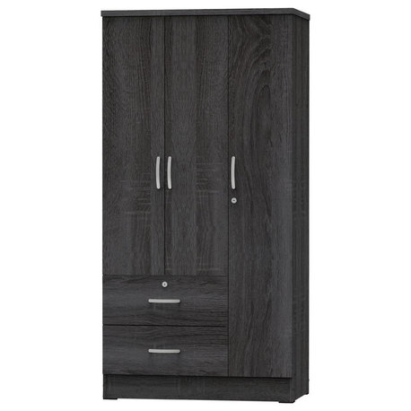 Better Home Products Symphony Wardrobe Armoire Closet with Two Drawers in Gray