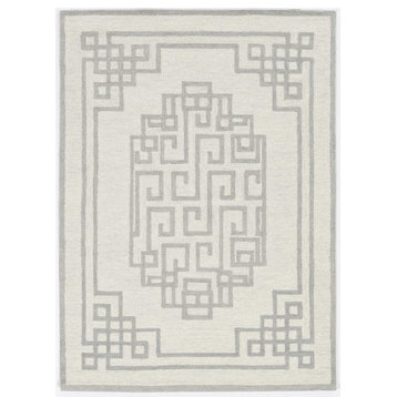 3' X 5' Ivory Grey Geometric Bordered Wool Area Rug