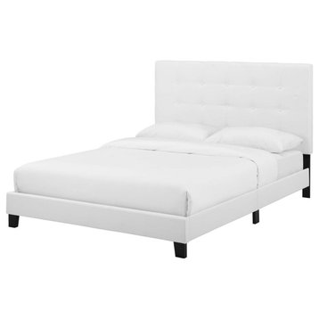 Contemporary Modern Bedroom Twin Size Platform Bed Frame, Fabric, White