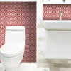 8" x 8" Brick Red And White Scroll Peel and Stick Removable Tiles
