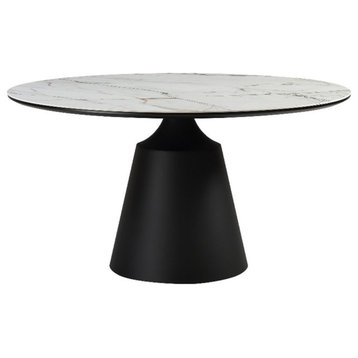 Armen Living Knox Round Stone & Metal Dining Table in Gray/Black
