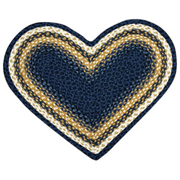 Light Blue, Dark Blue and Mustard Braided Rug, 20"X30" Heart