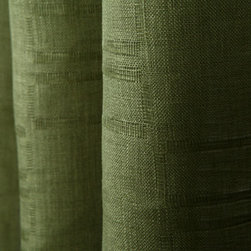 Linen Sheer Horizontal Stripe Drapery in Olive - Drapery Fabric