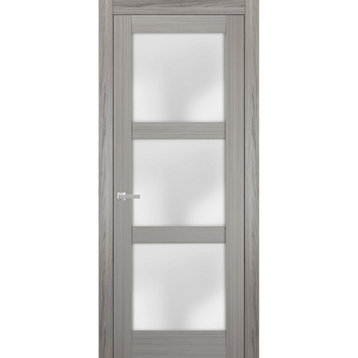 Solid French Door Frosted Glass 30 x 96, Lucia 2552 Grey Ash
