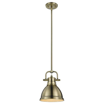 Duncan Mini Pendant With Rod, Aged Brass, Aged Brass Shade