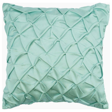 Handmade 14"x14" Textured & Pintucks Blue Satin Cushion Cover, Sea Crunch