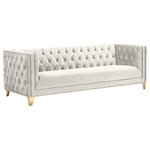 Meridian Furniture - Michelle Fabric Upholstered Chair, Gold Iron Legs, Cream, Velvet, Sofa - Upholstered in soft cream velvet, this Michelle sofa is sumptuously glamorous. Designed for upscale living, this chair features rich gold nail head trim and gold iron legs that keep it grounded in contemporary beauty. Tufted material covers every inch of this unit, and button tufting ensures that the unit stays plump and comfortable and holds up well to continual use. Pair it with other items in the collection for a cohesive look.