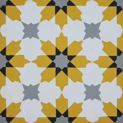 Moroccan Mosaic and Tile House - Ahfir Handmade Cement Tile, Yellow/Gray/Black, Sample - Wall And Floor Tile