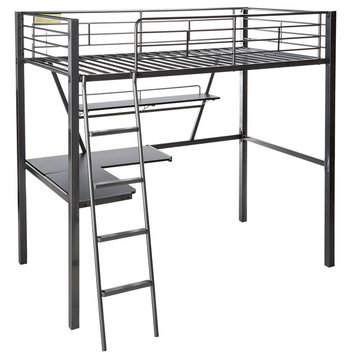 HomeRoots 79" X 42" X 72" Silver And Black Metal Tube Loft Bed With Desk