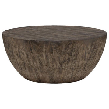 Minimalist Large Round Wood Coffee Table Modern Geometric Block Walnut Gray