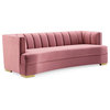 Encompass Channel Tufted Performance Velvet Curved Sofa, Dusty Rose