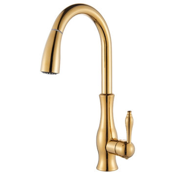 Pull Out Rotation High Arch Kitchen Sink Faucet, Gold