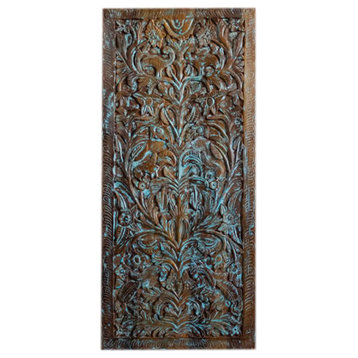 Consigned Tree of Life Sliding Barn Door, Distressed Blue Vintage Barndoors