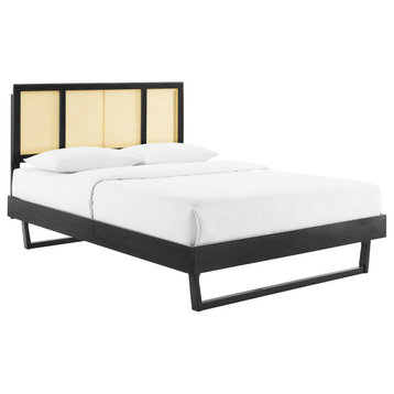 Modway Kelsea Cane and Wood Full Platform bed With Angular Legs