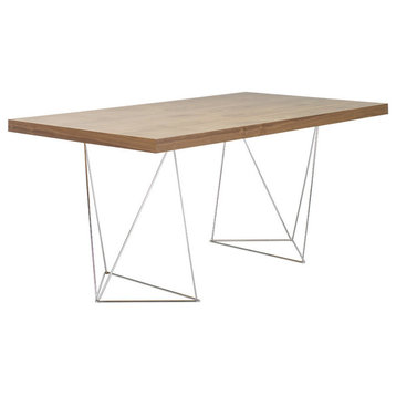 Multi 71" Table Top With Trestles, Top: Walnut, Legs: Chrome