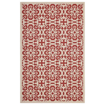 Modway Ariana 94.5x122" Floral Trellis Fabric Area Rug in Red and Beige
