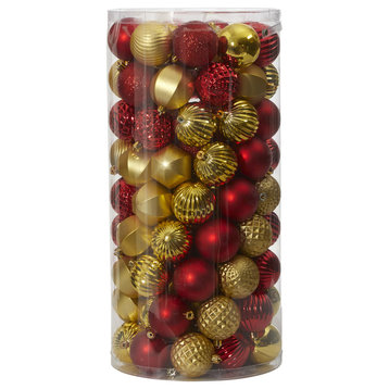 Holiday Shatterproof, 101 Count Xmas Tree Ornament Set, 60mm With ReUseable Tube